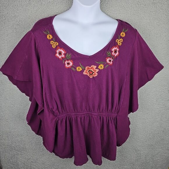 Lane Bryant Top Blouse Tunic Womens 22 24 Comfort Embroidered Flutter Sleeves - Picture 1 of 8